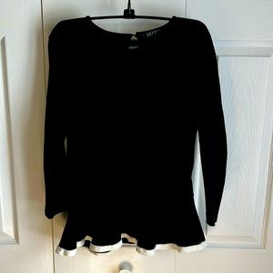 Lauren Ralph Lauren Black Peplum 3/4 In. Sleeve w/ Ivory Accent  Size M
